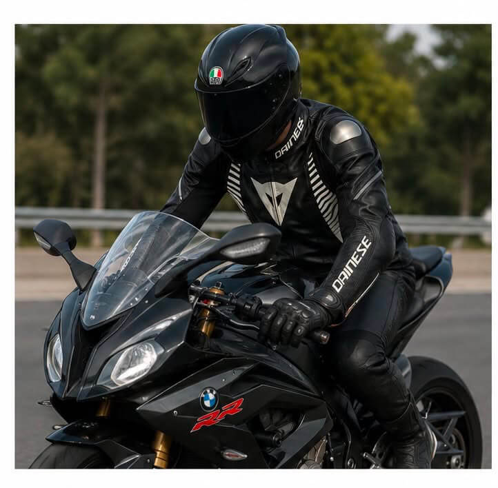Armored rider leather jacket side view