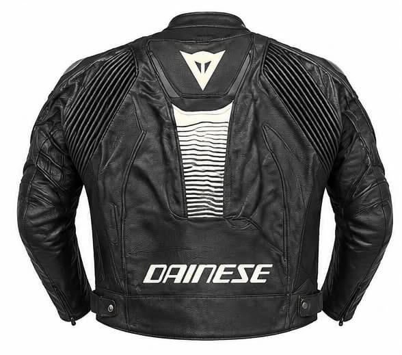 Rider wearing armored leather jacket on BMW S1000RR
