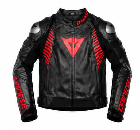 Armored rider leather jacket black and red front view