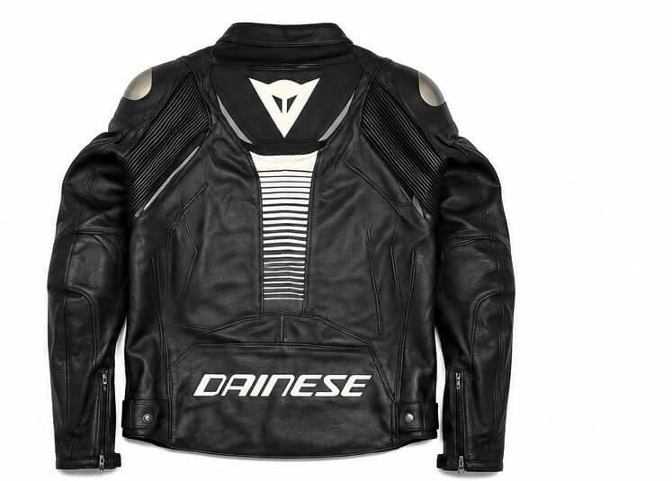 Armored rider leather jacket back view