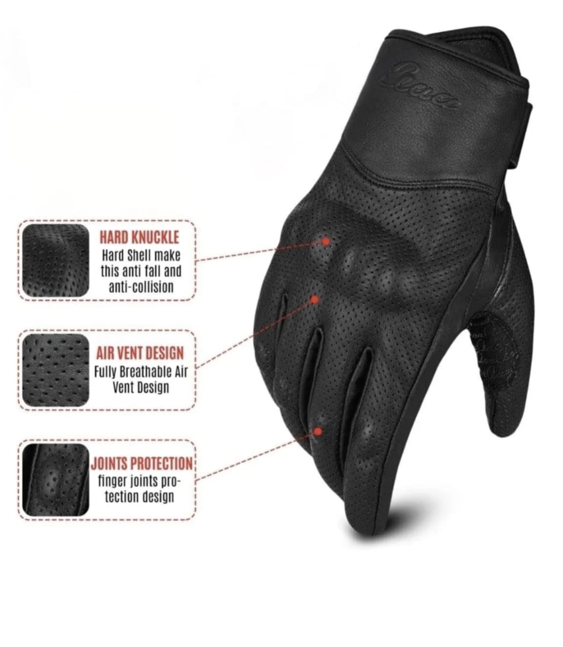 Premium Biker Leather Gloves- Black