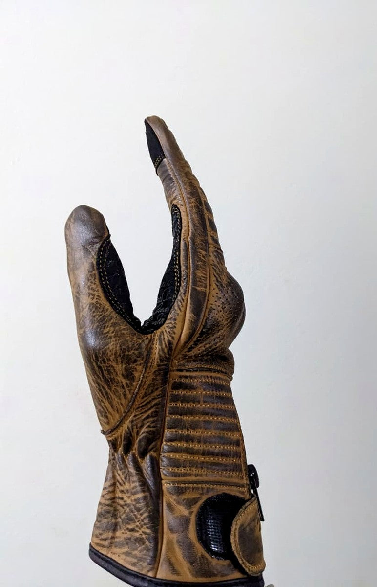Premium Biker Leather Gloves- Rustic Brown