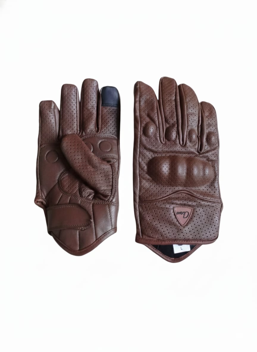 Premium Biker Leather Gloves- Camel Brown