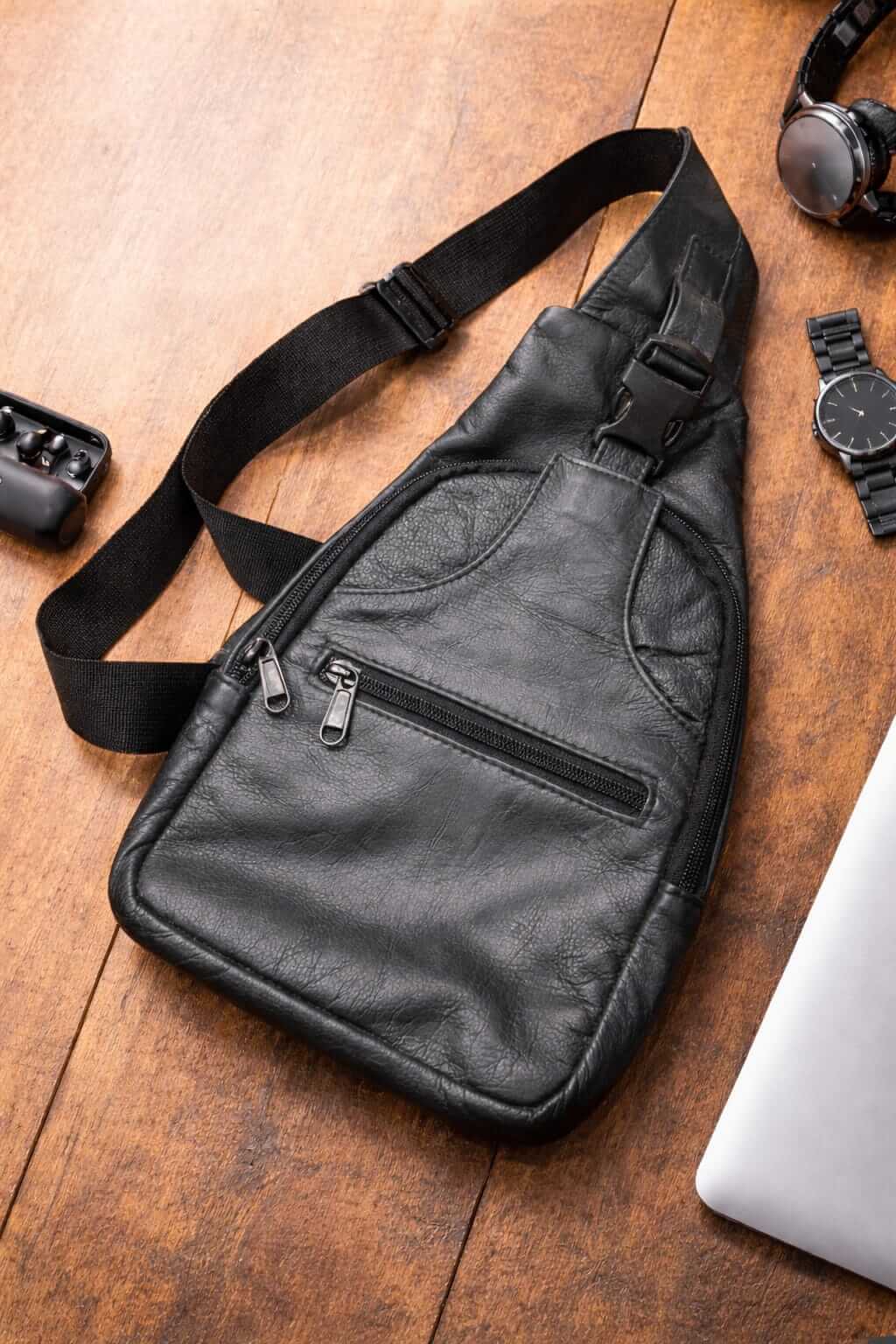 The Nomad — Genuine Leather Crossbody Sling Bag | Matte Black