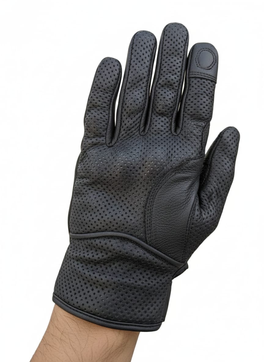Premium Biker Leather Gloves- Black