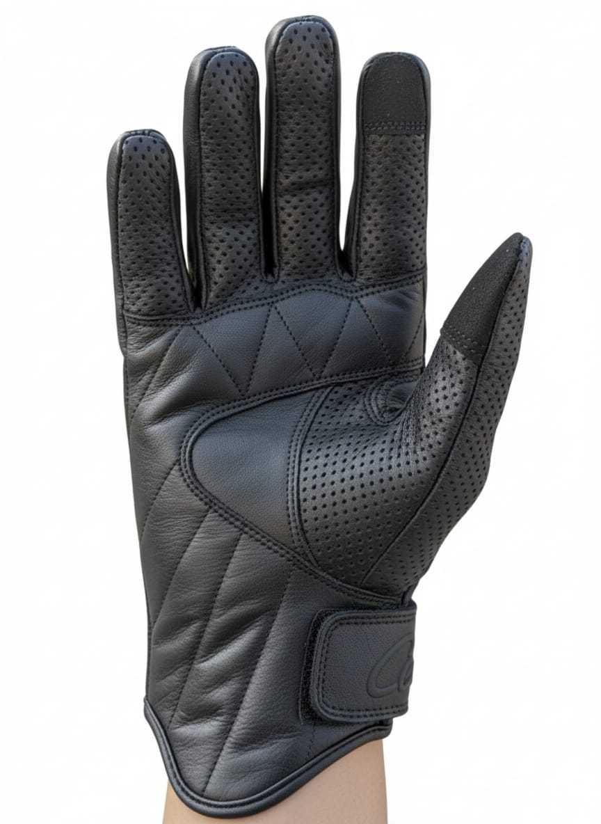 Premium Biker Leather Gloves- Black
