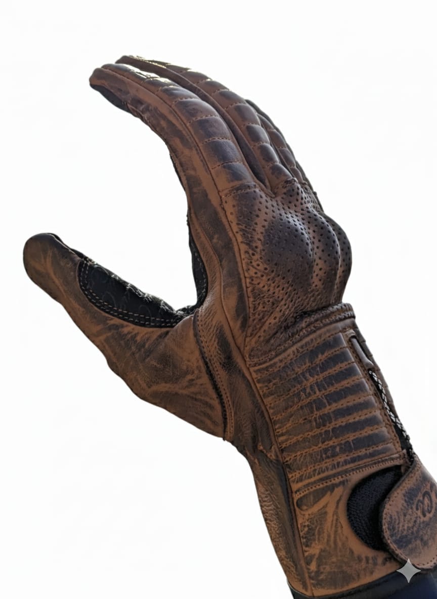 Premium Biker Leather Gloves- Rustic Brown