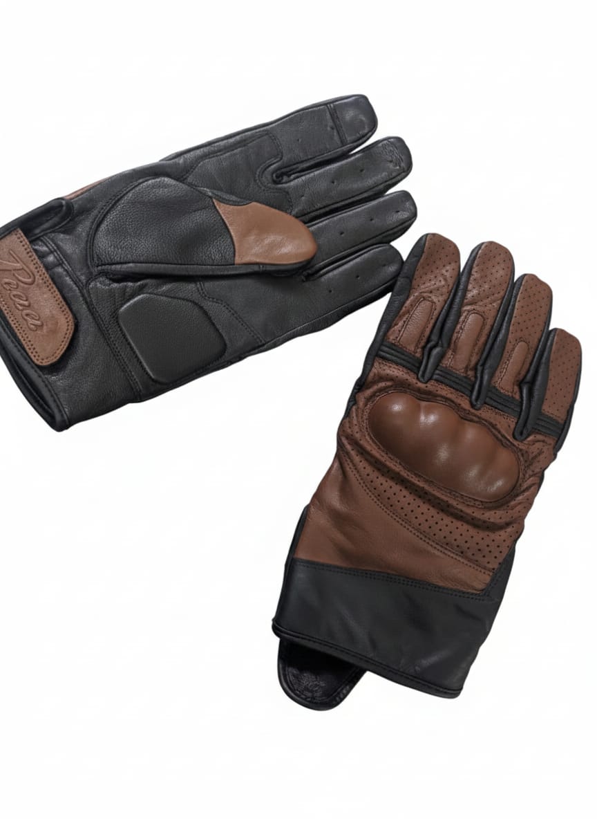 Premium Biker Leather Gloves- Brown Black