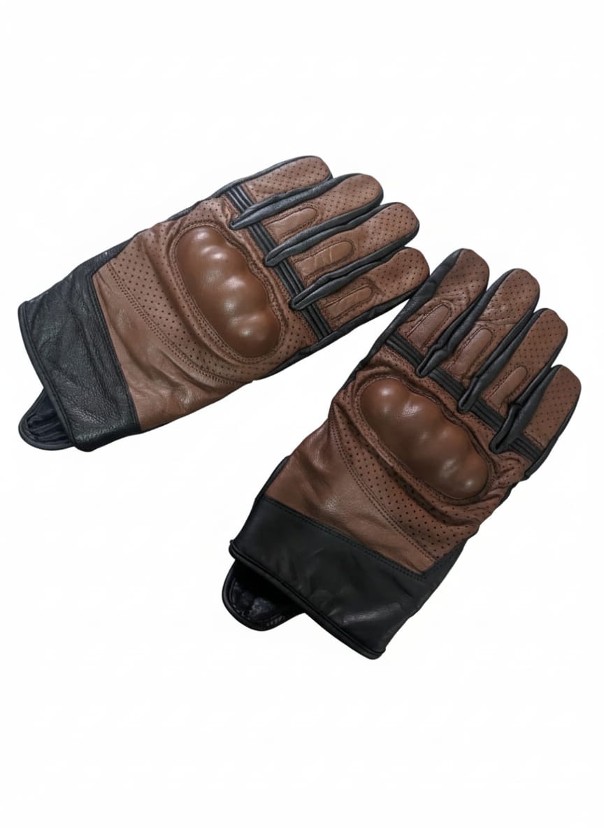 Premium Biker Leather Gloves- Brown Black