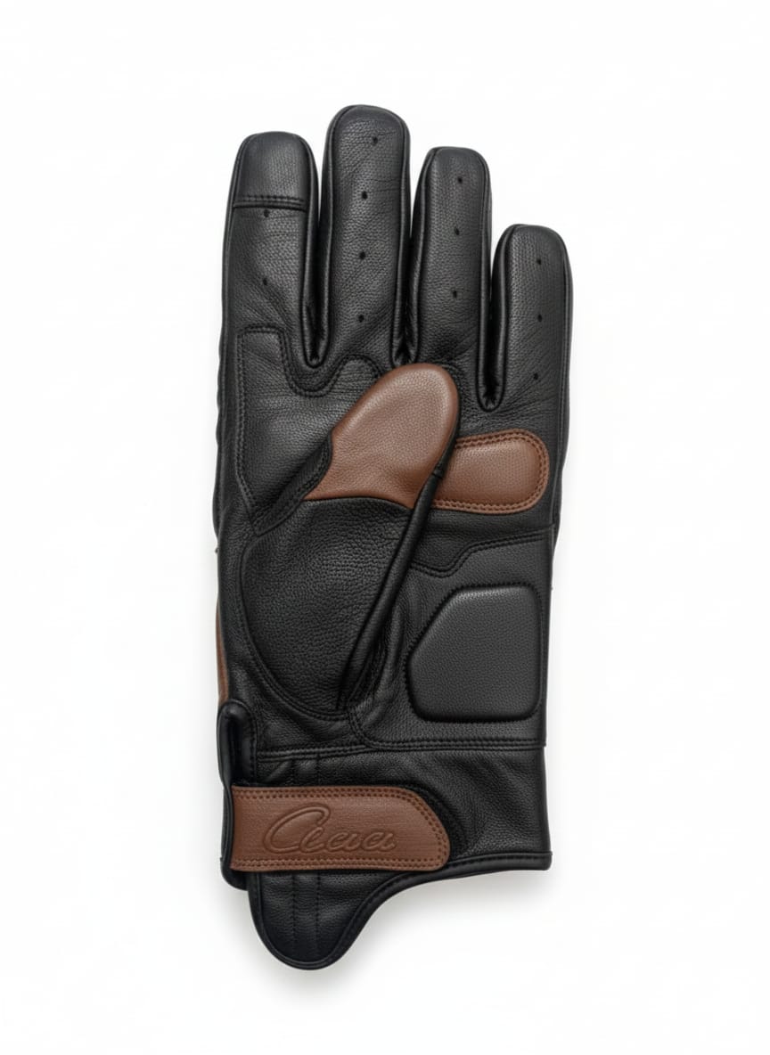 Premium Biker Leather Gloves- Brown Black