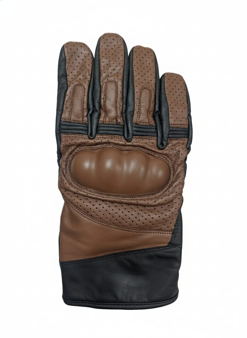 Premium Biker Leather Gloves- Brown Black - AM Pure Leathers
