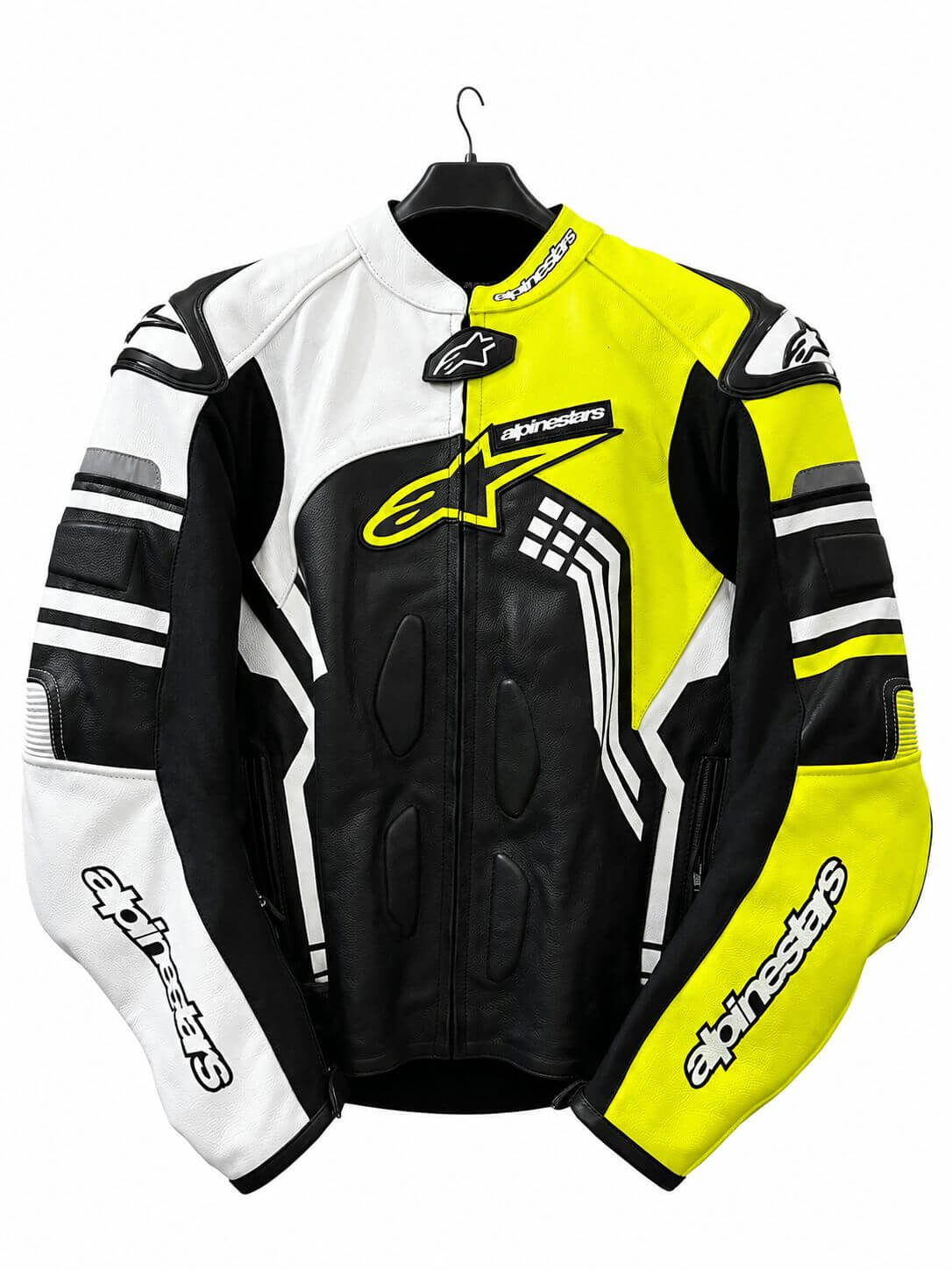 Mens Cowhide Leather Motorcycle Racing Jacket Yellow Black Back View CE Level 2 AM Pure Leathers