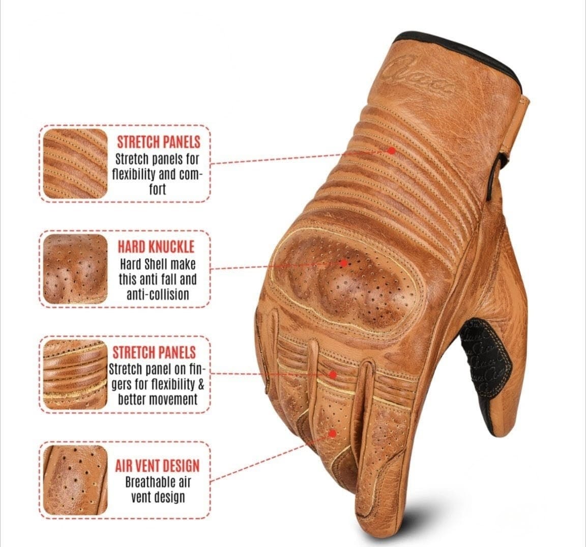 Premium Biker Leather Gloves - Brown - AM Pure Leathers