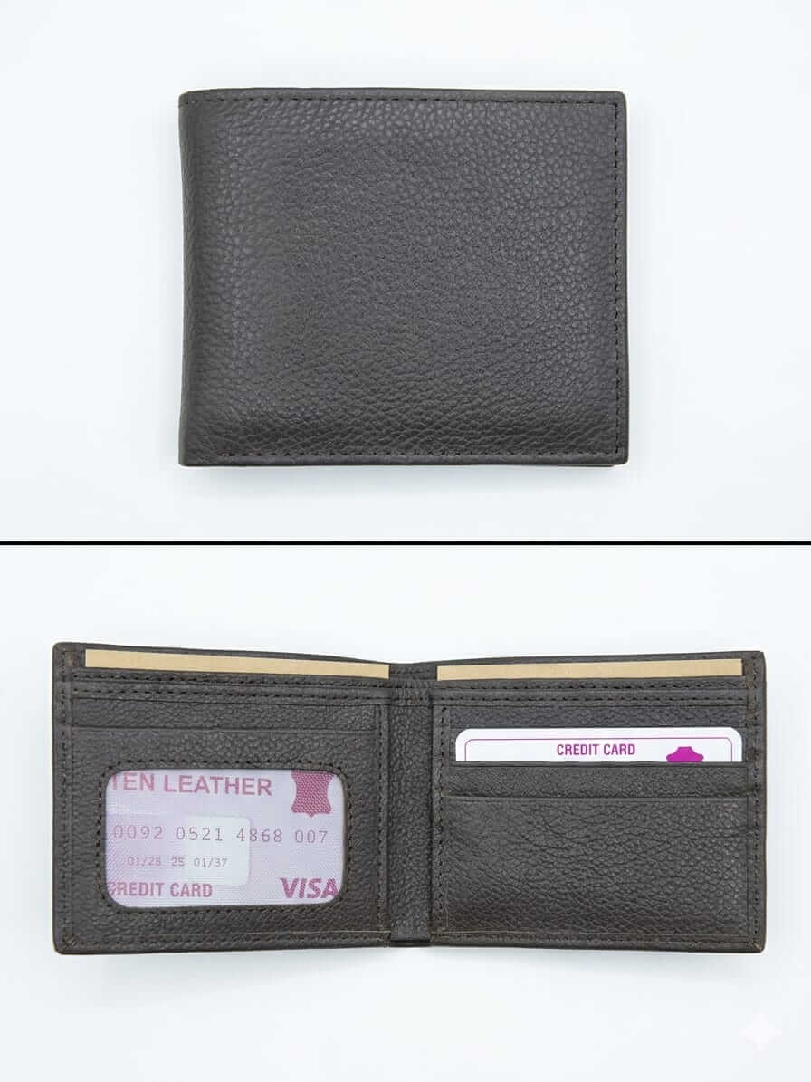The Stockton — Full - Grain Pebbled Leather Bifold Wallet | Black - AM Pure Leathers